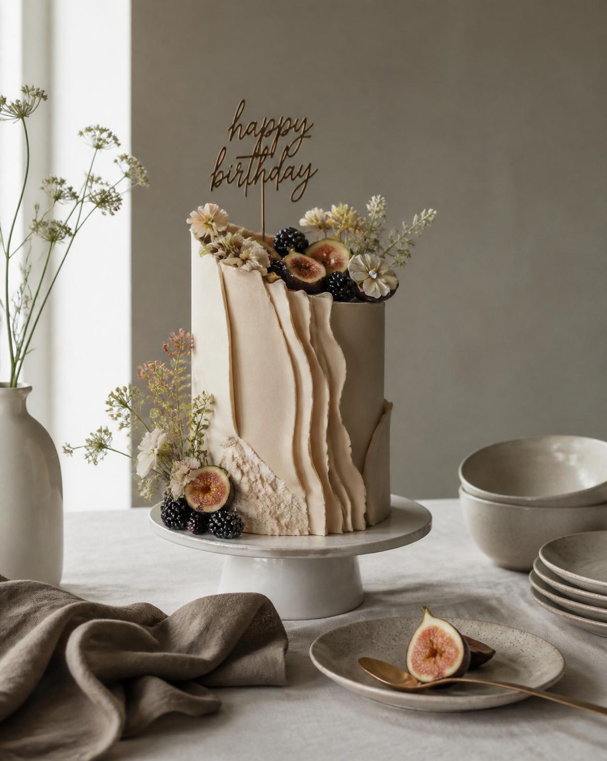 Torta scultura con fichi freschi e fiori eduli